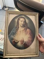 Quadro Sacro Cuore di Gesù con cornice in legno antico
