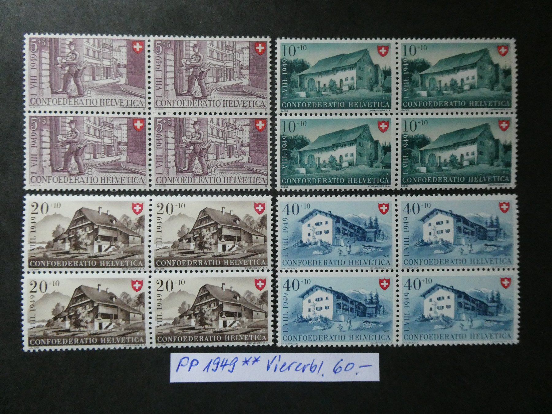 Tutti i francobolli: PP 1949 postfrische viererblöcke – Usato da Lausen venduto da Herbamare01