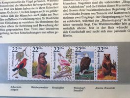 USA 1987 5er-Streifen Tangare Murmeltier Löffler Adler Bär
