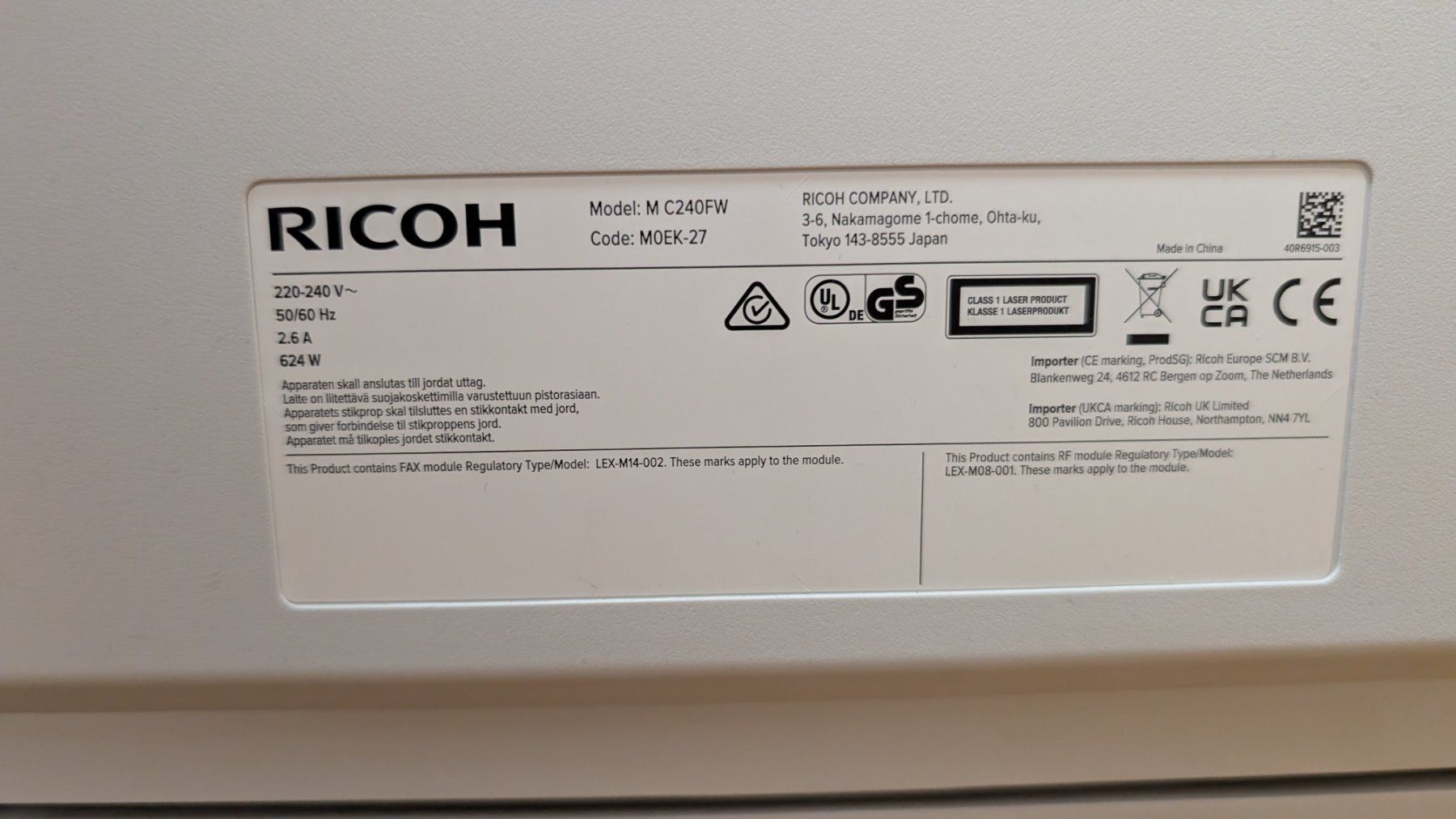 Ricoh Imprimantes: Ricoh MC 240 FW – D'occasion à Gibswil par AlienAnt 2