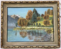 E. Müller- Ölgemälde - Herbstliche Berglandschaft mit See