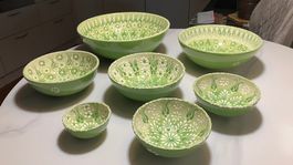 Keramikschalen, grün/weiss, Portugal / Hand-Made / neuwertig