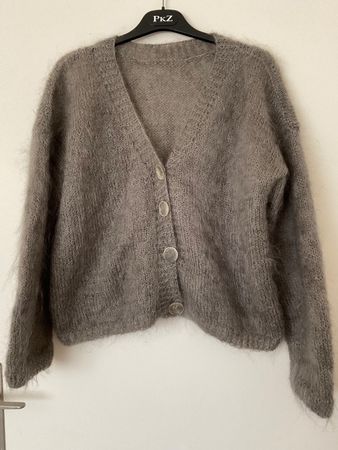 Handarbeit 100% Mohair Wolle Strickjacke Cardigan Gr L