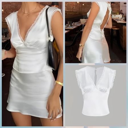 Satin Kleid Damen Weiss Grösse M mit Spitze