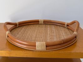 Tablett Bambus, Bast, Holz, 70er