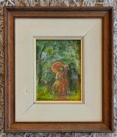 von Büren Carlo, Melano TI, Paar im Park, Sonnenschirm, 1984