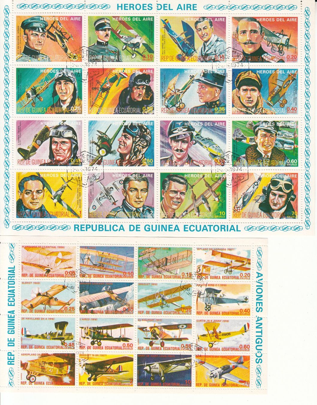 Tutti i francobolli: Ecuatorial Guinea, 2 Bögli Fliegerei, 1974 – Usato da Bürglen TG venduto da StampGraf