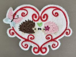 Aufnäher Igel im Herz Patches Handarbeit waschbar