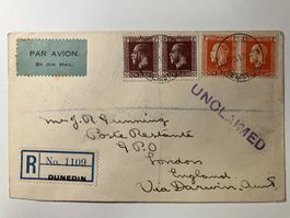 Neuseeland 1931 Erstflug Dunedin via Australien n. London