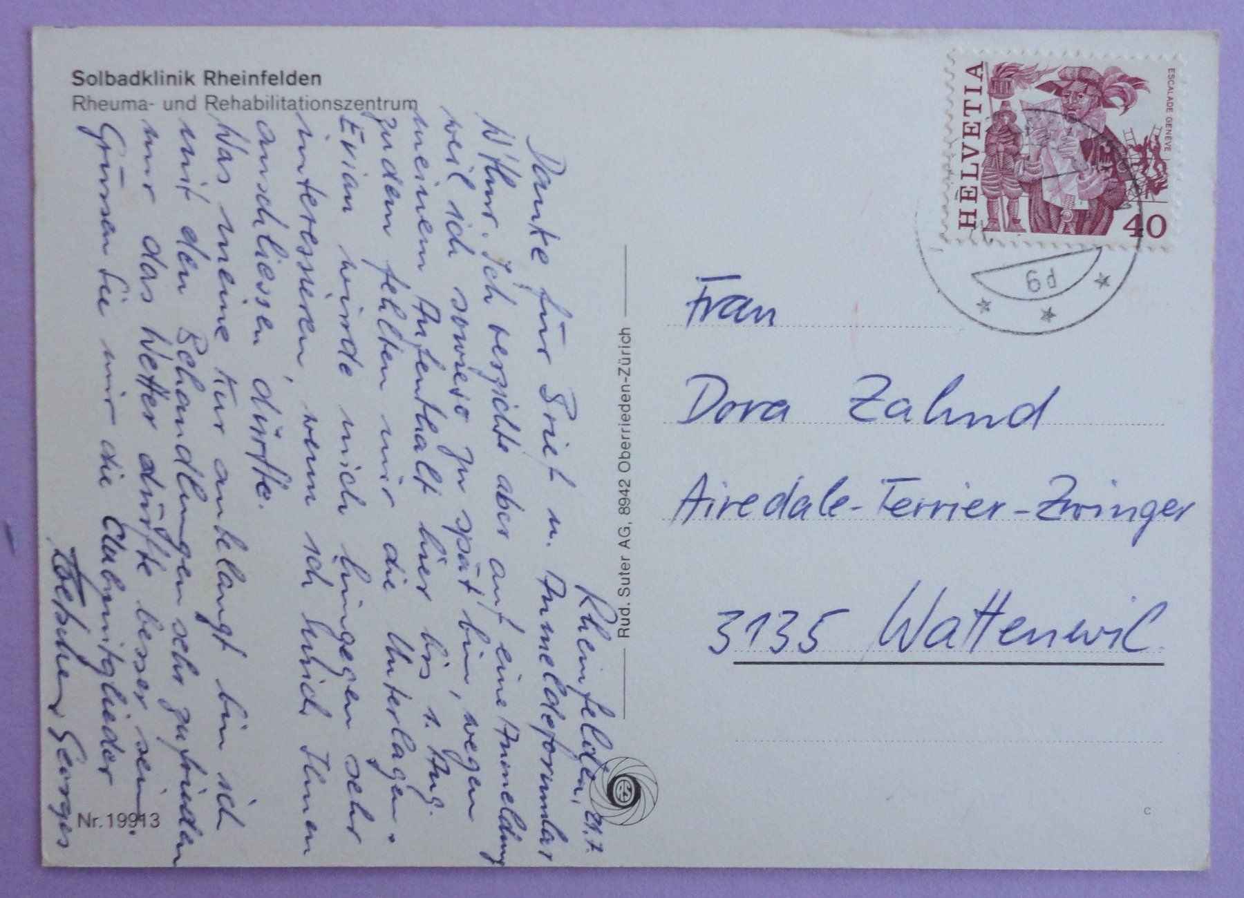 Cartoline postali: Solbadklinik Rheinfelden – Usato da Fétigny venduto da Billy2miny 1