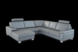 Sofa Eckgarnitur HUKLA - Echtleder, verstellbare Kopfstützen