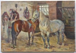Odette DURAND (1885-1972) - Antikes Gemälde Pferdestall!