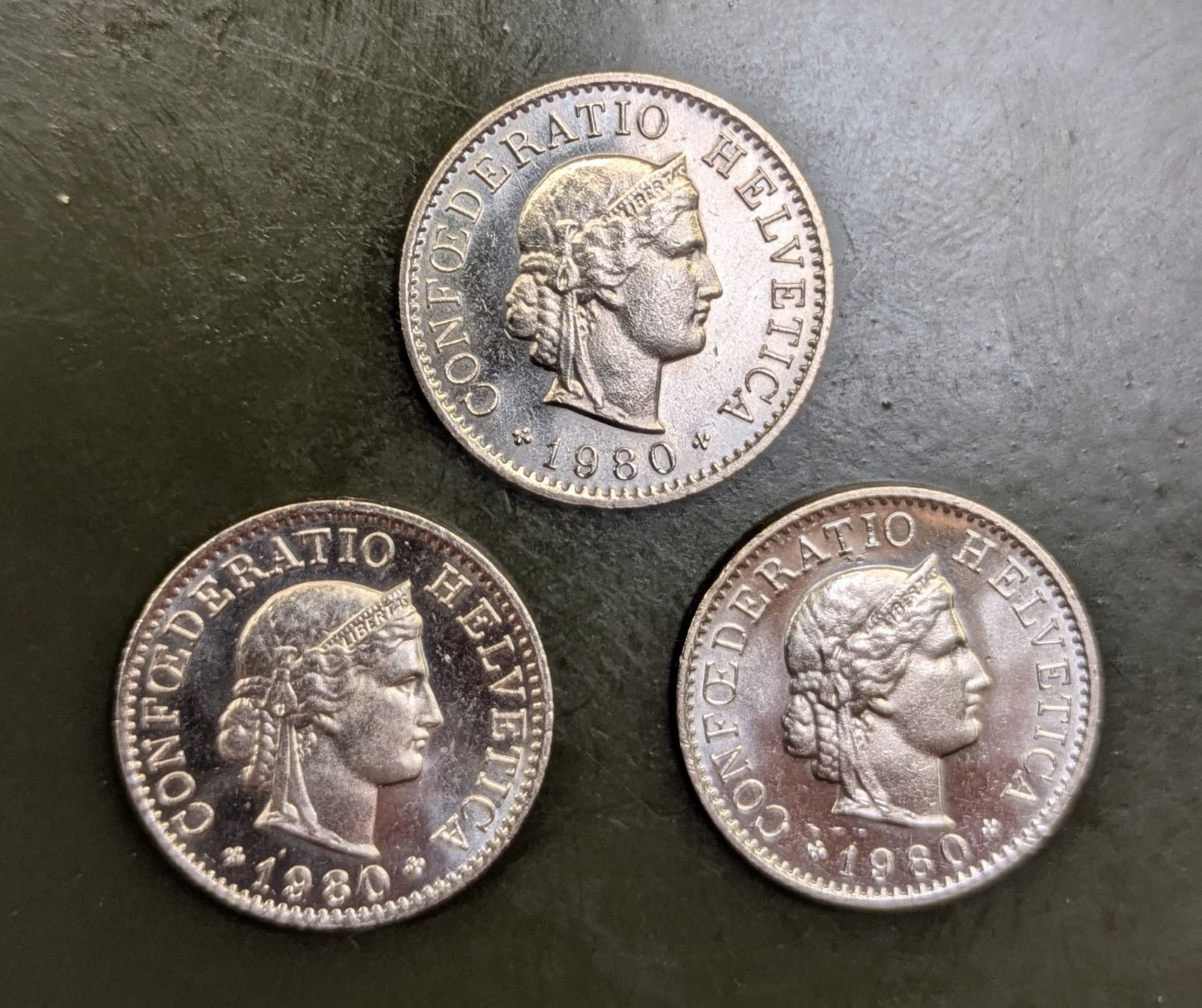 Alle Münzen: 3 x 5 Rappen 1980 vz – Gebraucht aus Zetzwil von Spitz70