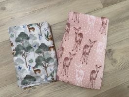 jersey Stoff mit Reh und Waldtiermotiv 2er Set neu