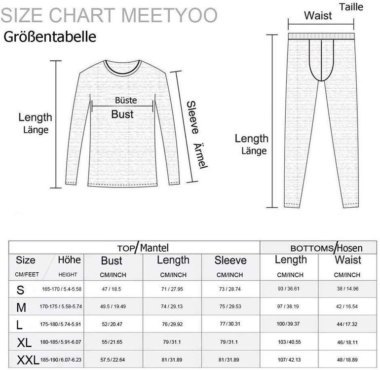 MEETYOO Ensemble de sous-Vêtement Thermique Homme Base Layer Set