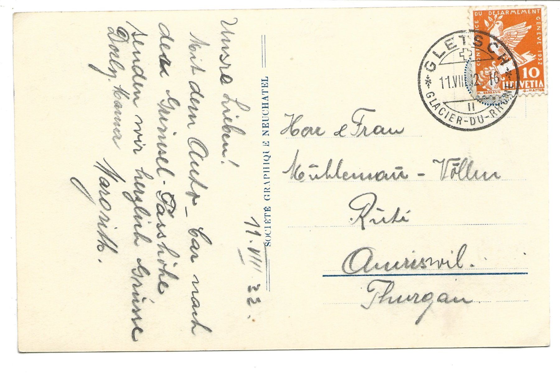 Cartoline postali: Grimselstrasse (BE/VS) Handeckfall - Postauto - Gletsch 1932 – Usato da Engelburg venduto da Cartophil 1