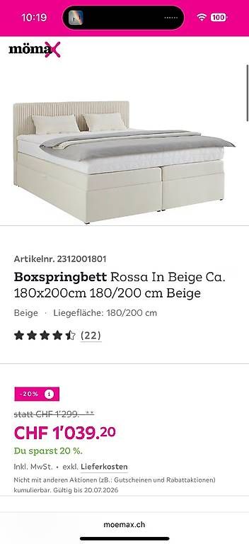 Mömax Betten: Boxspring Bett in Cordoptik – Gebraucht aus Luzern von noe_8lwp 2
