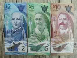 Barbados 2 5 10 Dollars Polymer UNC