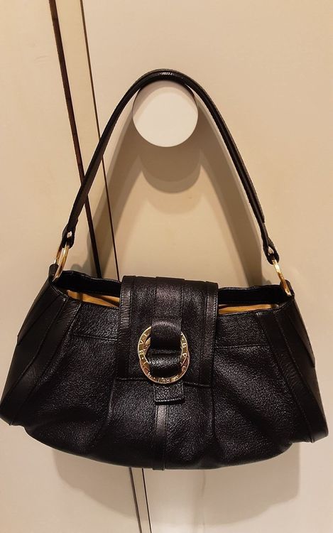Ancien sac à main cuir noir vintage véritable années 1960 rigide comme neuf
