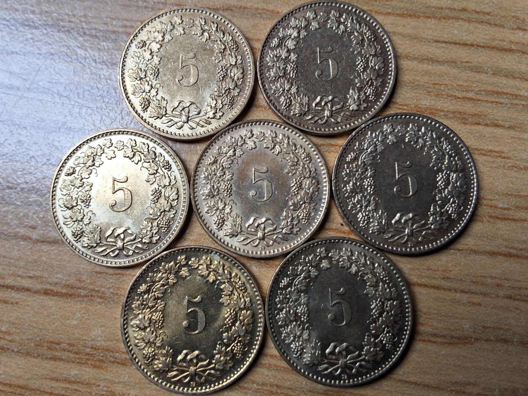Tutti le monete: 5 Rappen 1982/2004 - Lot 7 Stück! – Usato da Münchenstein venduto da purbach1 1