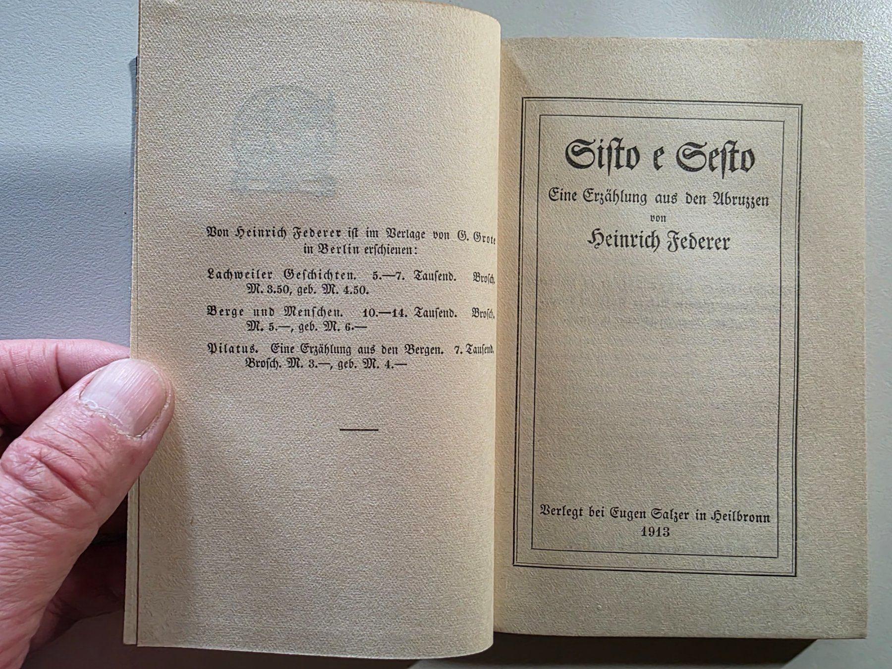 Libri: Heinrich Federer - Sisto e Sesto - 1913 – Usato da Walterswil BE venduto da Lonitti 1