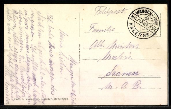 Cartoline postali: AK Wangen a. A., Kaserne, Panorama mit Statue – Usato da Berlin venduto da bartko-reher 1