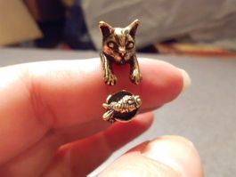 Ring Katze mit Fisch, goldfarbig