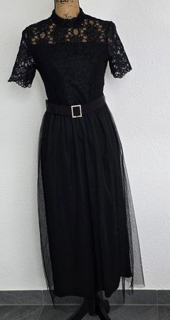 Schwarzes Spitzenkleid mit Tüllrock, Grösse S /M, Neu! Italy