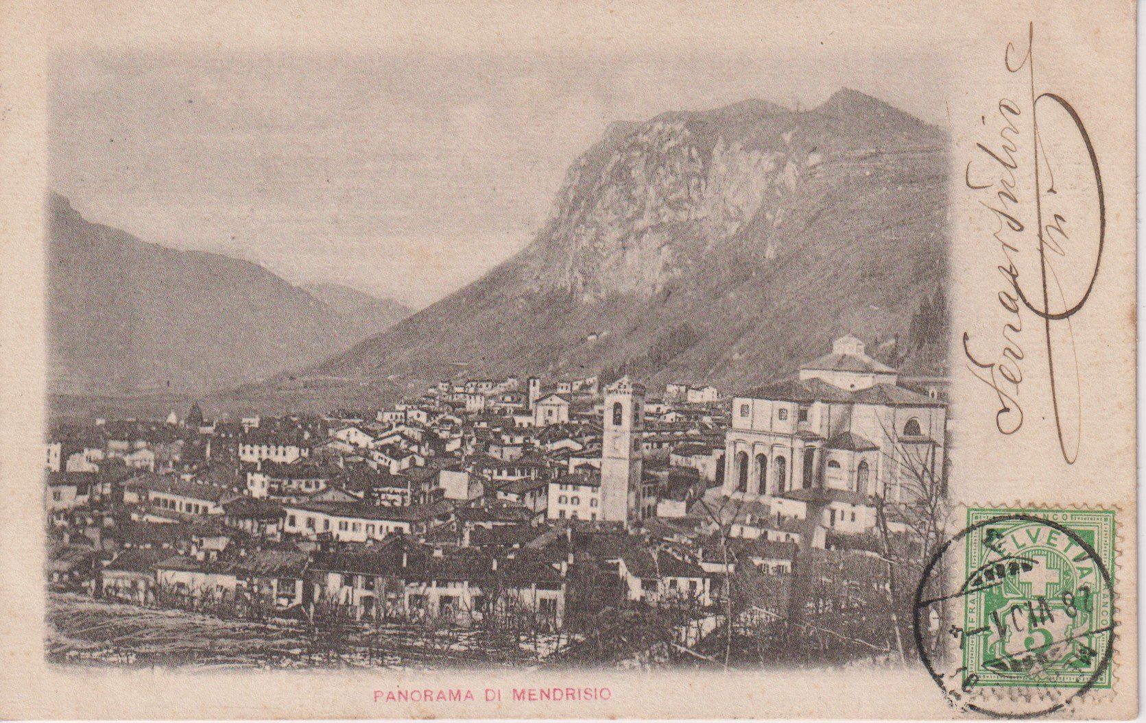 Cartoline postali: AK Mendrisio - panorama 1901, rara. – Usato da Riva San Vitale venduto da MAR-NAPO