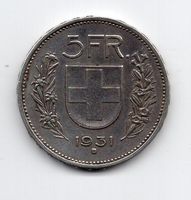(1326) CH, 5 Franken 1931, 10* über Kopf, vz