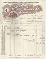 Rechnung Cigares Tabacs Henri Simon fils Grandson 1929