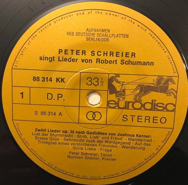 Schallplatten: Peter Schreier singt Lieder von Robert Schumann (LP) – Gebraucht aus Grüningen von azulrojo 2