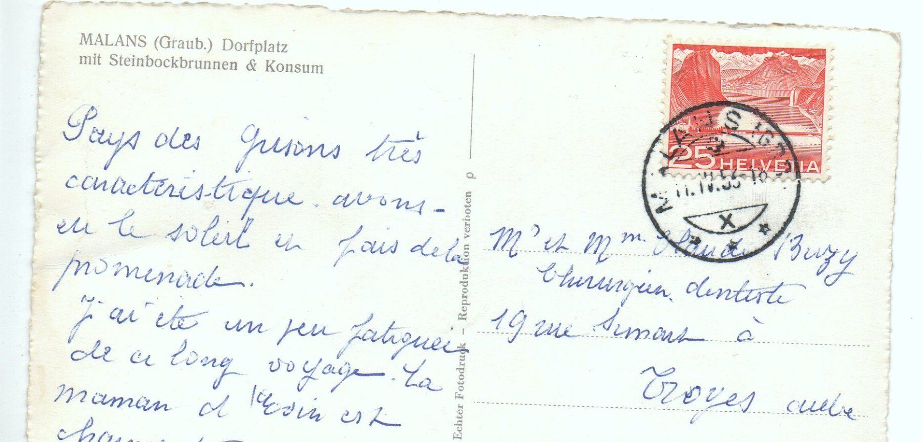 Cartoline postali: MALANS Dorfplatz mit Steinbockbrunnen & Konsum – Usato da Jona venduto da philajona 1