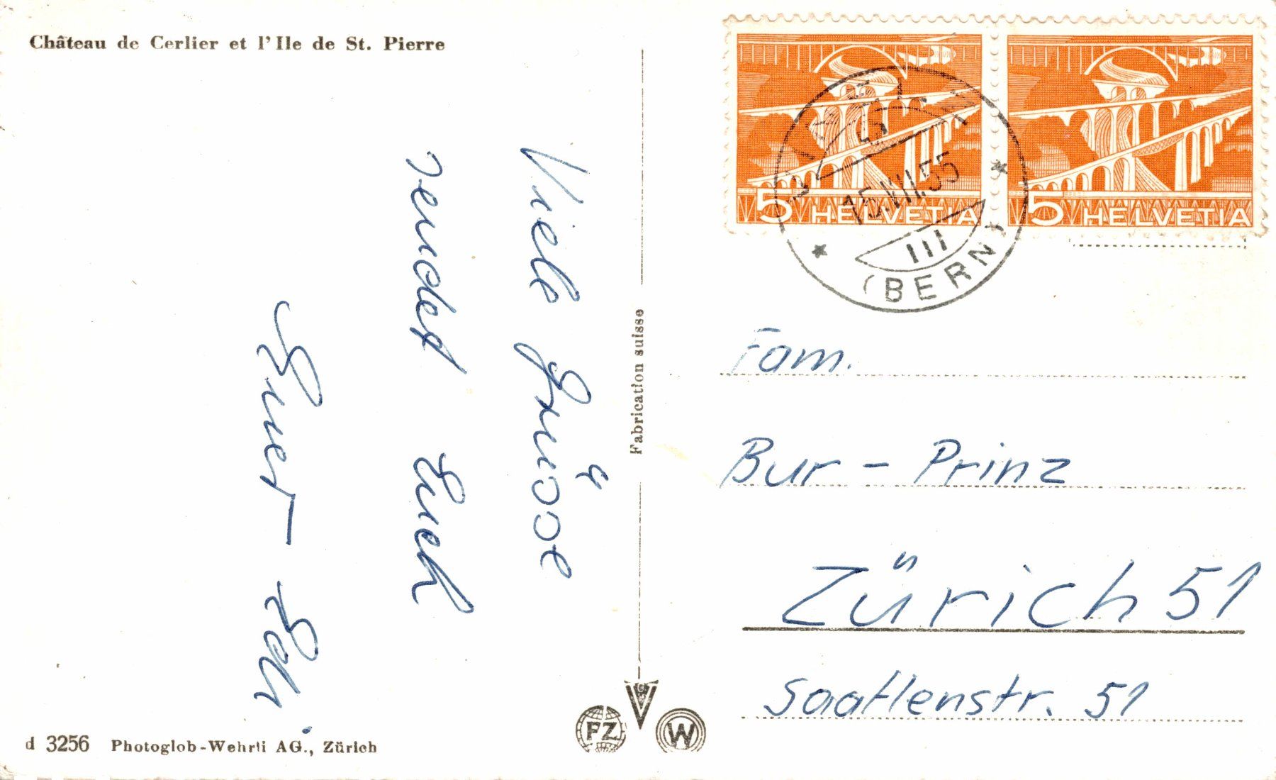 Cartes postales: Schloss Erlach mit St. Peterinsel – D'occasion à Bronschhofen par Astore 1