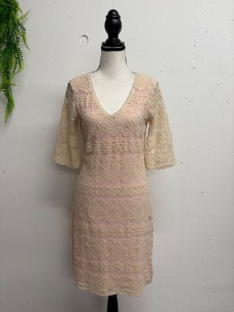 Ana Alcazar Spitzenkleid Rosa Creme 36 kurze Ärmel