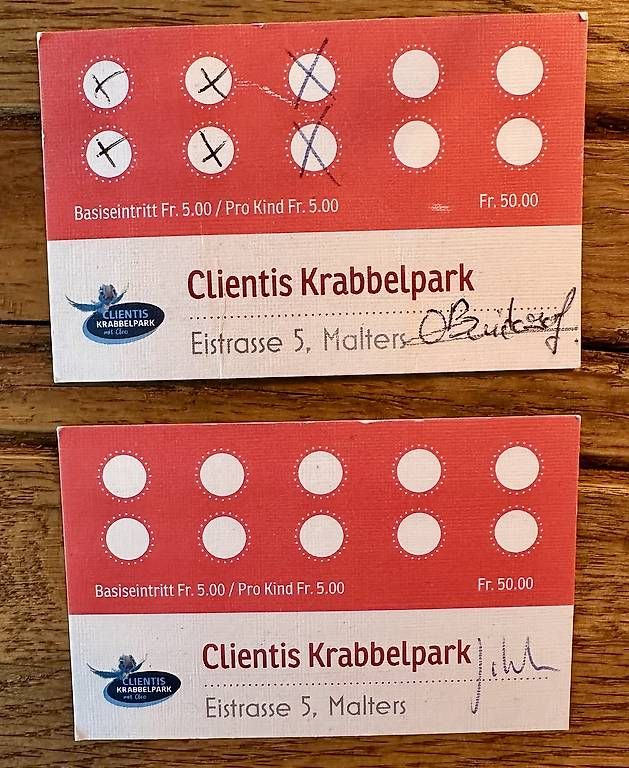 Buoni: Clientis Krabbelpark Malters Stempelkarten 70.- – Usato da Gisikon venduto da Patrickbrun