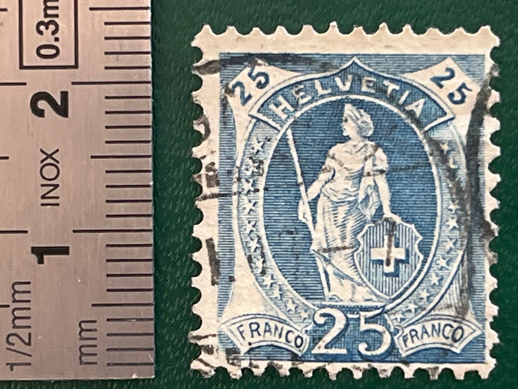 Alle Briefmarken: Alte Schweizer Briefmarke Helvetia 25 Fr. – Gebraucht aus Chiasso von AzenYa