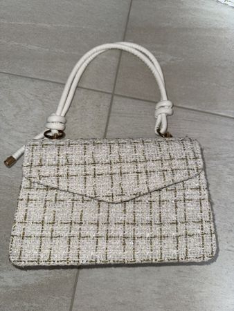 Elegante Tweed Handtasche in Creme & Gold - Neu!