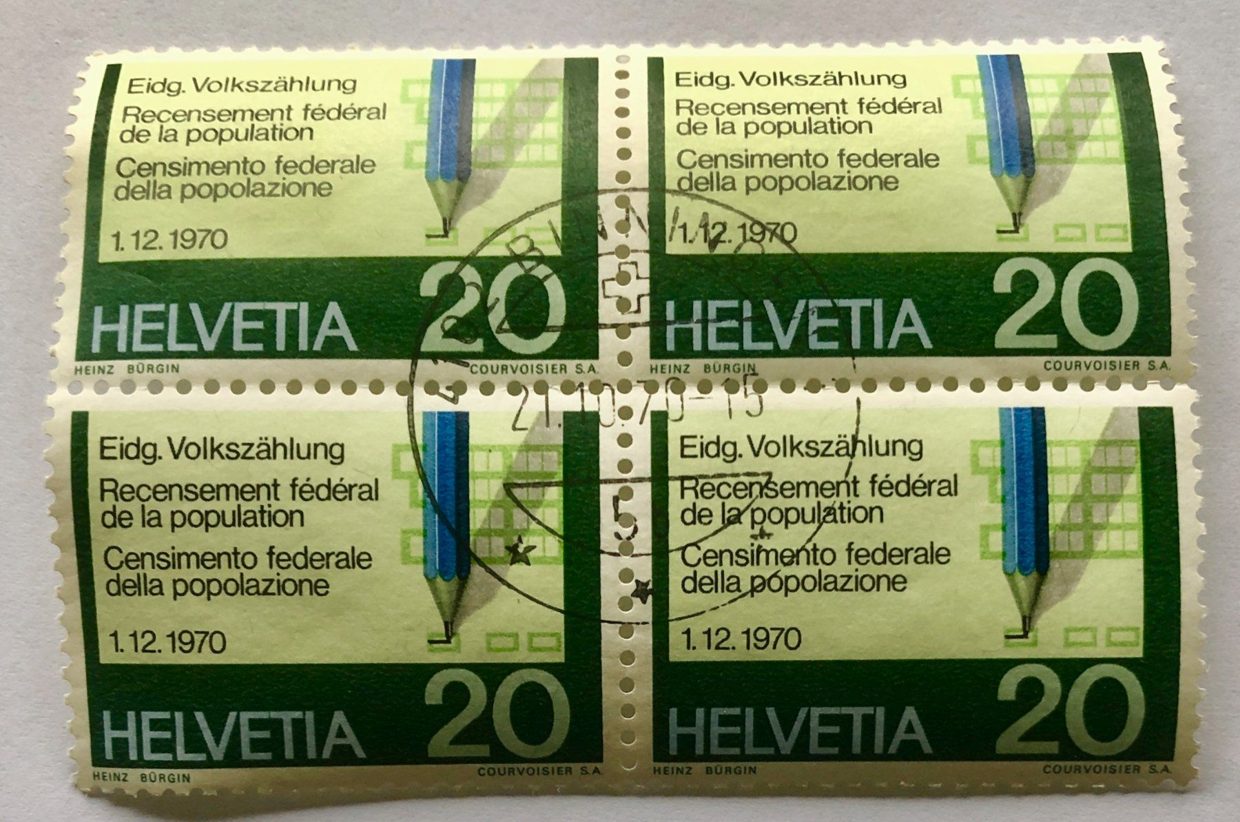 Tous les timbres: 4er Block Nr.488 Stempelt Binningen 1970   – D'occasion à Aarau par Billa007