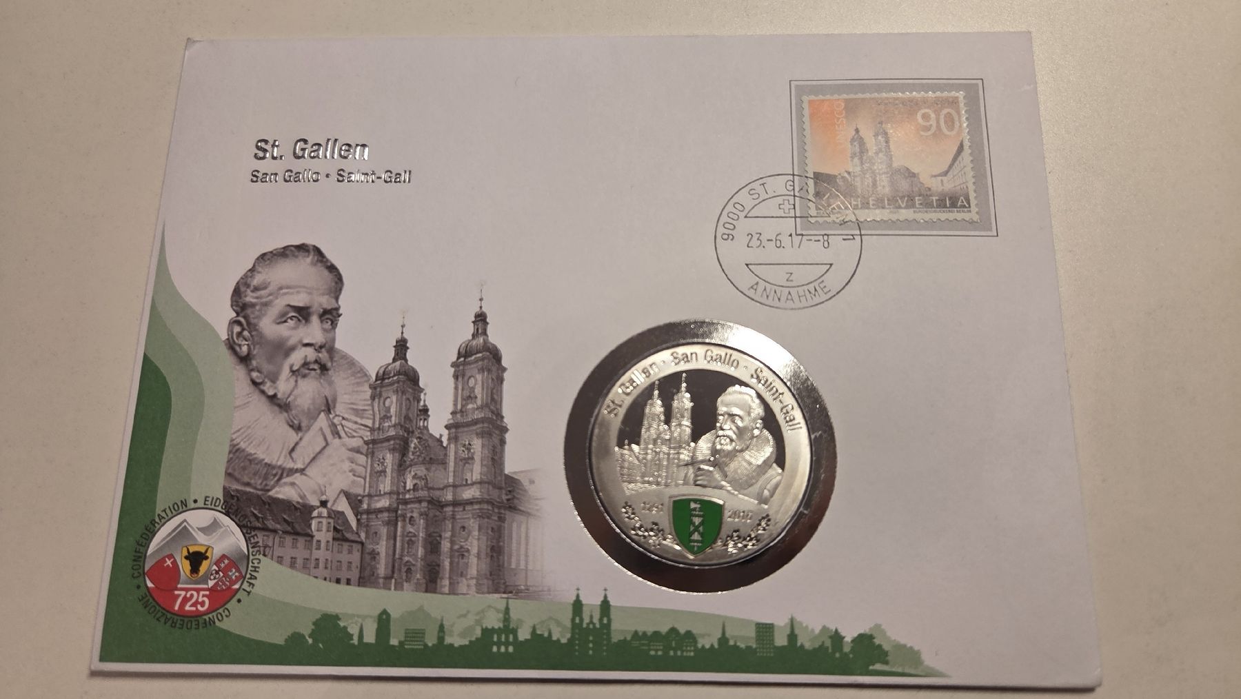 Medaglie: 2017 FDC Medallienbrief  St.Gallen – Usato da Arni AG venduto da Moth68