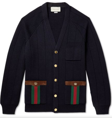 GUCCI GG Knit Wool Blend V Neck Cardigan Web Gr. L IT 50 NEU