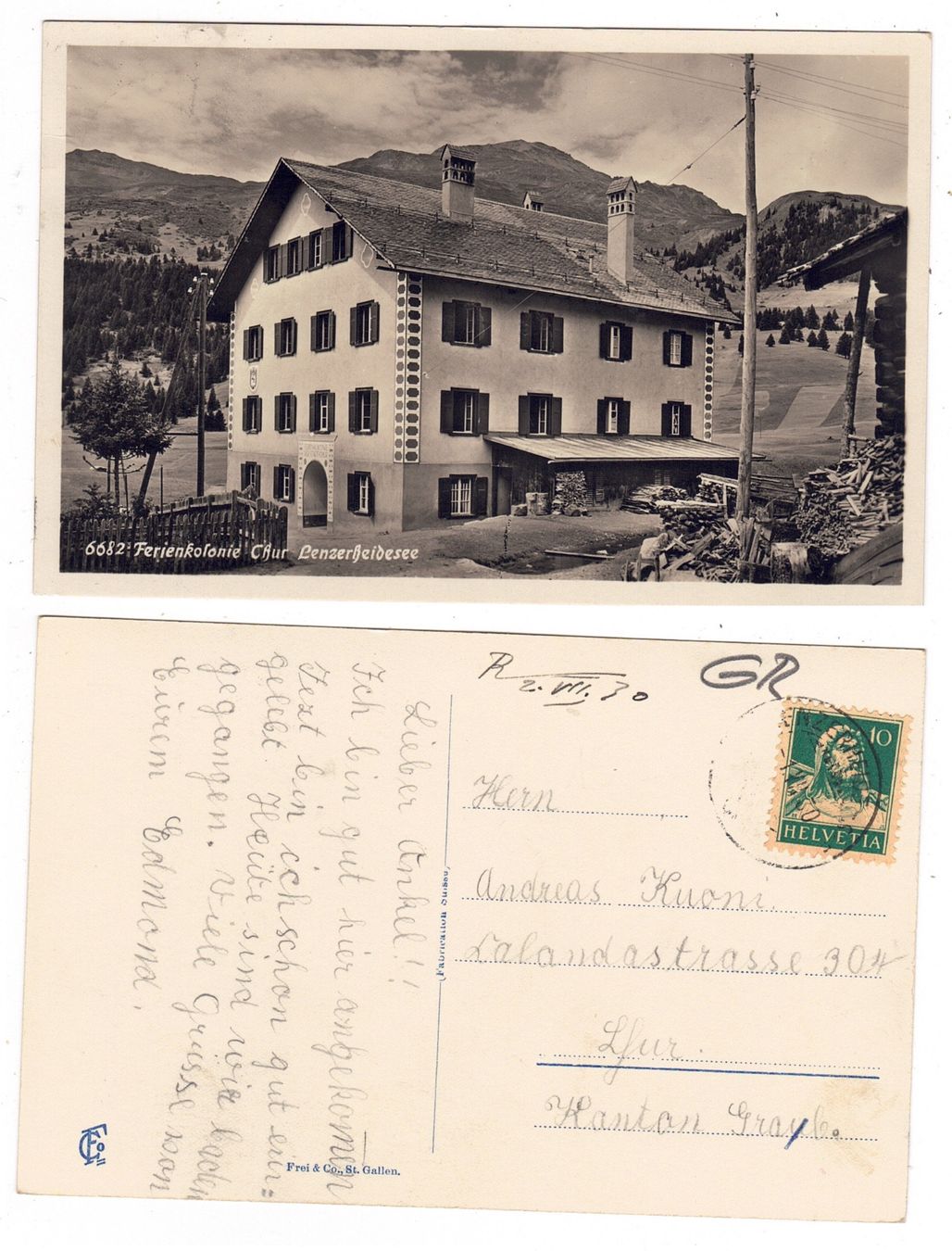 Cartoline postali: Ferienkolonie Chur, Lenzerheidesee – Usato da La Tour-de-Peilz venduto da amjust