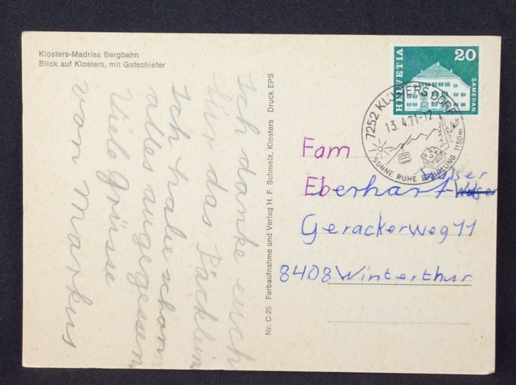 Cartoline postali: Klosters-Madrisa Bergbahnen – Usato da Widnau venduto da Brusi9 1