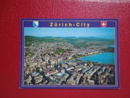 Zürich Flugaufnahme mit Stadtzentrum Schriftzug