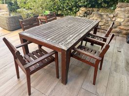 Table bois + 5 chaises - 180 x 100 cm 