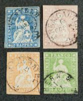 SWITZERLAND 1856–1860: «Strubeli», 4 timbres oblitérés