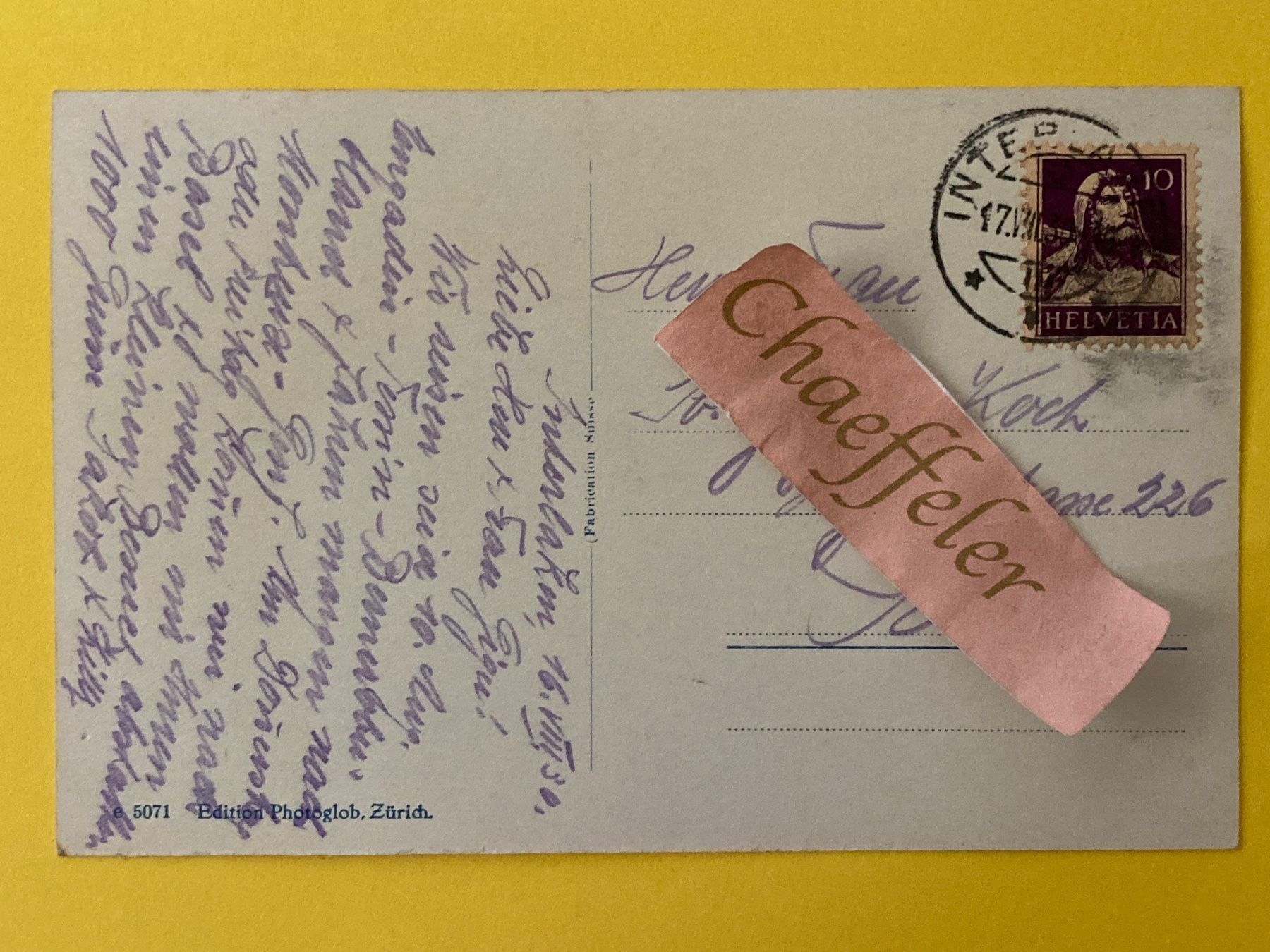 Cartoline postali: 1930 Interlaken und die Jungfrau – Usato da Zürich venduto da Chaeffeler 1