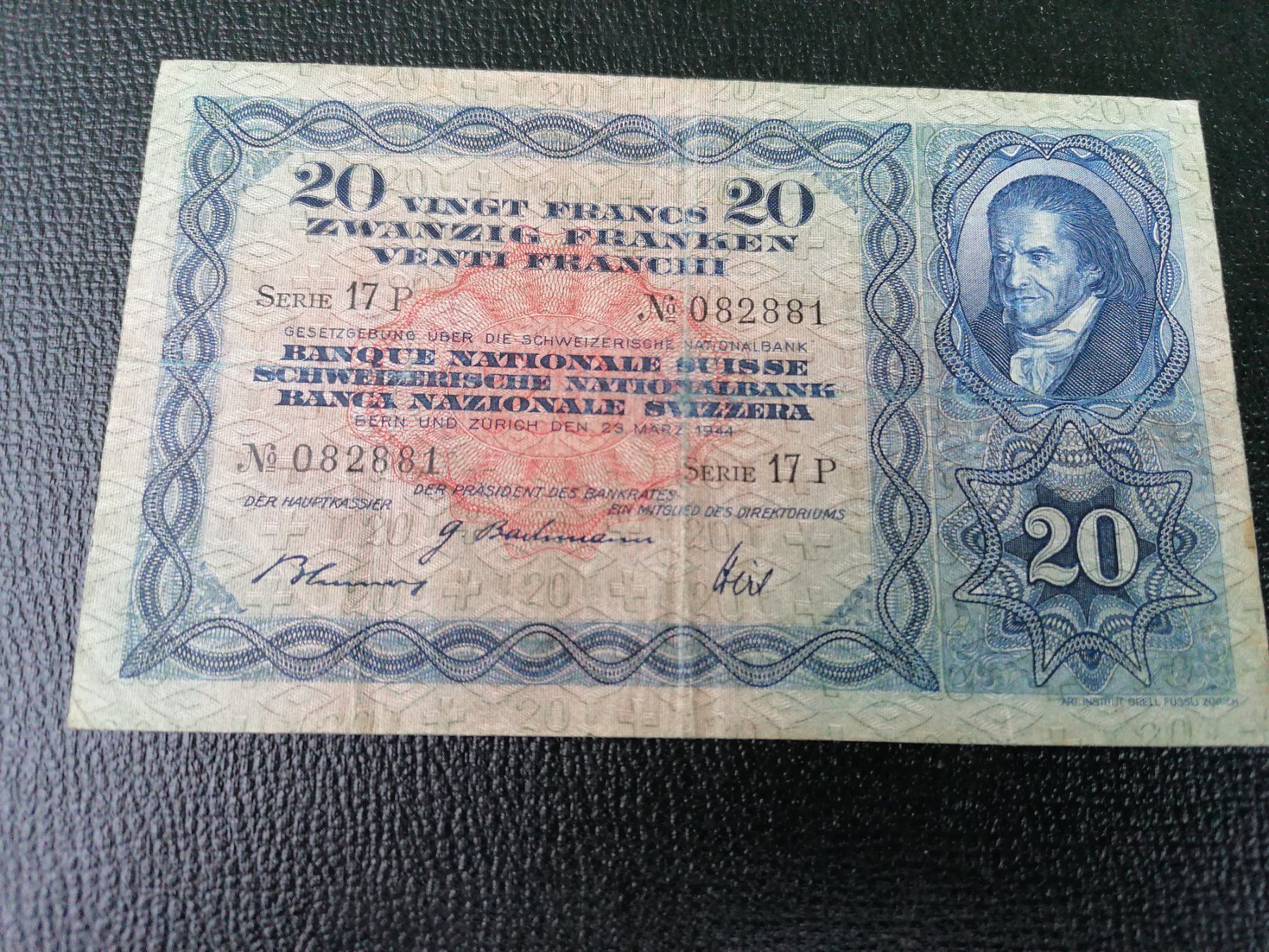 20 Fr. Note 1944 - Schweizer Banknote, Top Zustand! (Gebraucht) in ...