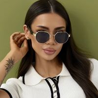Trendige Damen Sonnenbrille Gold-Schwarz | Eleganter Metallr