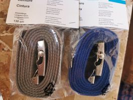 2 NEUE Stoffgürtel BLAU+GRAU, nickelfreie Schnalle, kürzbar